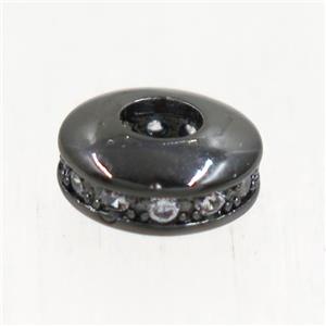 copper bead paved zircon, rondelle, black plated, approx 8.5mm dia