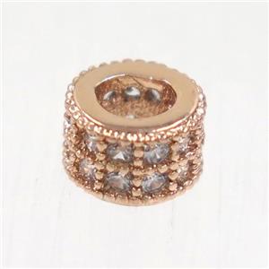 European style copper beads paved zircon, rondelle, rose gold, approx 4x6mm