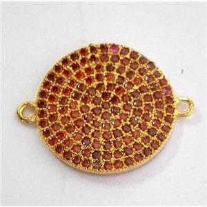 copper connector paved zircon, curving, gold plated, approx 15mm dia