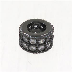 European style copper bead paved zircon, rondelle, black plated, approx 4x6mm