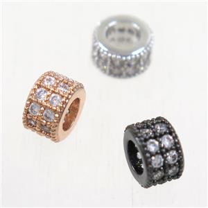 European style copper bead paved zircon, rondelle, mix color, approx 4x6mm