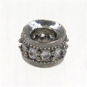 European style copper bead paved zircon, rondelle, black plated, approx 6mm dia, 3mm hole