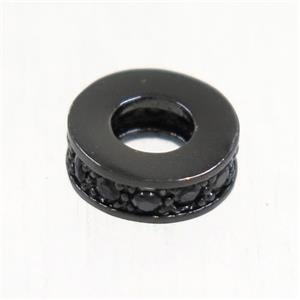 copper heishi bead paved zircon, black plated, approx 8mm dia