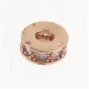 copper heishi beads paved zircon, rose gold, approx 8mm dia