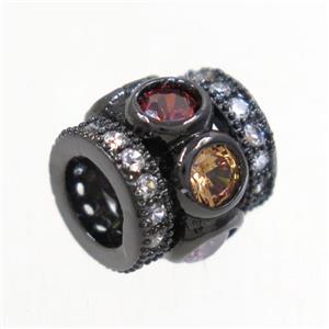 European style copper tube beads paved zircon, black plated, approx 9x9mm, 5mm hole