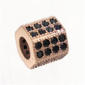 European style copper tube beads paved zircon, rose gold, approx 7.5-8mm