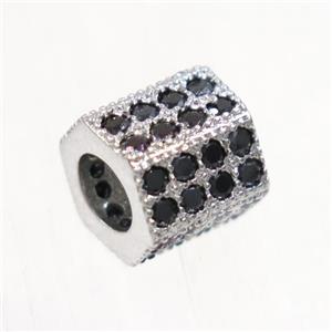European style copper tube beads paved zircon, platinum plated, approx 7.5-8mm