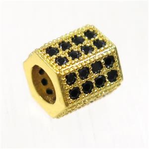 European style copper tube beads paved zircon, gold plated, approx 7.5-8mm