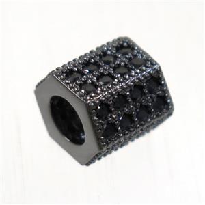 European style copper tube beads paved zircon, black plated, approx 7.5-8mm