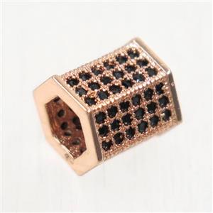 European style copper tube beads paved zircon, rose gold, approx 7.5-8.5mm