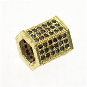 European style copper tube beads paved zircon, gold plated, approx 7.5-8.5mm