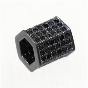 European style copper tube beads paved zircon, black plated, approx 7.5-8.5mm