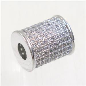 copper tube beads paved zircon, platinum plated, approx 9.5-11.5mm
