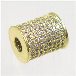 copper tube beads paved zircon, gold plated, approx 9.5-11.5mm