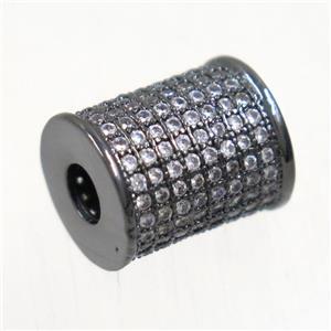 copper tube beads paved zircon, black plated, approx 9.5-11.5mm
