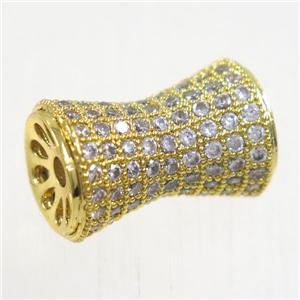copper bamboo beads paved zircon, gold plated, approx 11-17mm