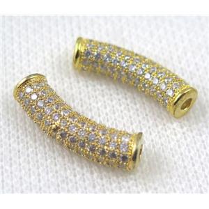 copper tube beads paved zircon, gold plated, approx 6x25mm, 3mm hole