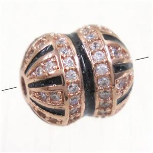 copper cucurbit beads paved zircon, rose gold, approx 9x10.5mm