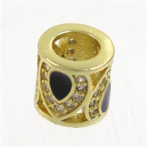 European style copper tube beads paved zircon, gold plated, approx 8x8.5mm, 5mm hole