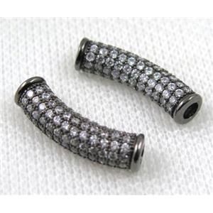 copper tube beads paved zircon, black plated, approx 6x25mm, 3mm hole
