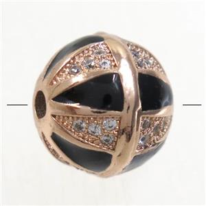 round copper beads paved zircon, rose gold, approx 11mm dia