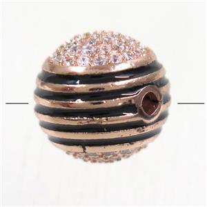 copper beads paved zircon, round, rose gold, approx 11.5mm dia