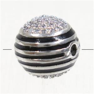 copper beads paved zircon, round, platinum plated, approx 11.5mm dia