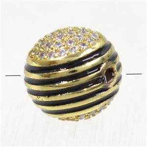 copper beads paved zircon, round, gold plated, approx 11.5mm dia