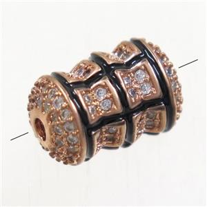 copper beads paved zircon, tube, rose gold, approx 8x12.5mm