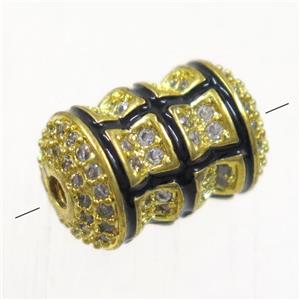 copper beads paved zircon, tube, gold plated, approx 8x12.5mm
