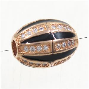 copper oval beads paved zircon, rose gold, approx 9.5x11.5mm