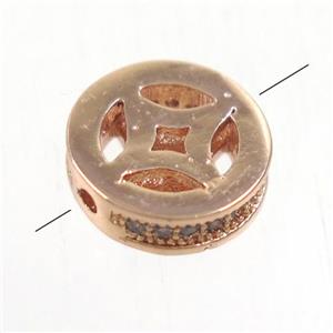 copper bead paved zircon, rondelle, rose gold, approx 9.5mm dia