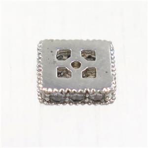 copper square beads paved zircon, platinum plated, approx 6x6mm