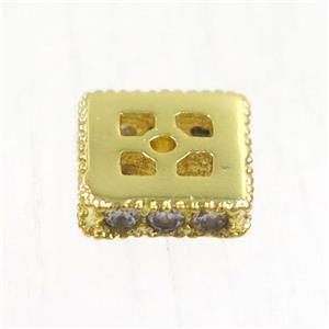 copper square beads paved zircon, gold plated, approx 6x6mm