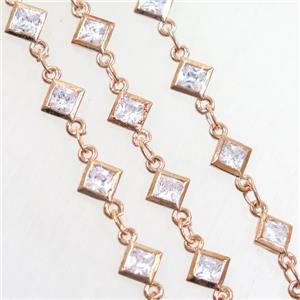 copper chain paved zircon, rose gold, approx 4x4mm