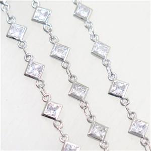 copper chain paved zircon, platinum plated, approx 4x4mm
