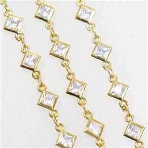 copper chain paved zircon, gold plated, approx 4x4mm