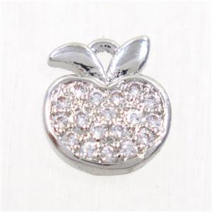 copper apple pendant paved zircon, platinum plated, approx 8-9mm