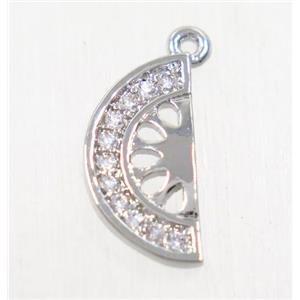 copper watermelon pendant paved zircon, platinum plated, approx 6-12mm