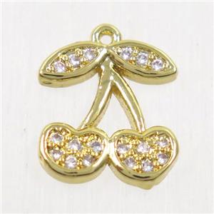 copper cherry pendants paved zircon, gold plated, approx 11-12mm
