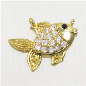 copper fish pendant paved zircon, gold plated, approx 9-12mm
