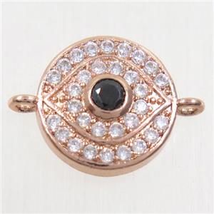 copper eye connector paved zircon, rose gold, approx 14mm dia