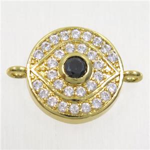 copper eye connector paved zircon, gold plated, approx 14mm dia
