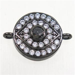 copper eye connector paved zircon, black plated, approx 14mm dia