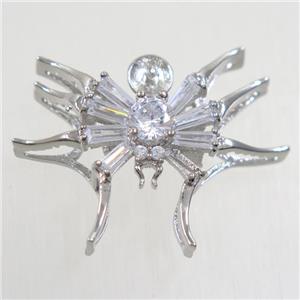 copper spider pendant paved zircon, platinum plated, approx 22-30mm