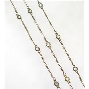 copper chain paved zircon, brass, approx 4mm dia