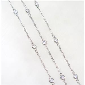 copper chain paved zircon, platinum plated, approx 4mm dia