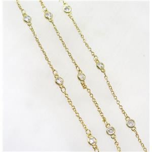 copper chain paved zircon, gold plated, approx 4mm dia