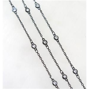 copper chain paved zircon, black plated, approx 4mm dia
