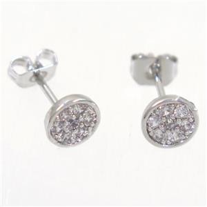 copper earring studs paved zircon, platinum plated, approx 6mm dia